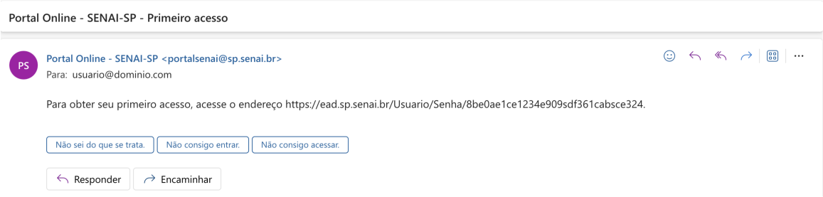Email demonstrativo que o usuário irá receber.